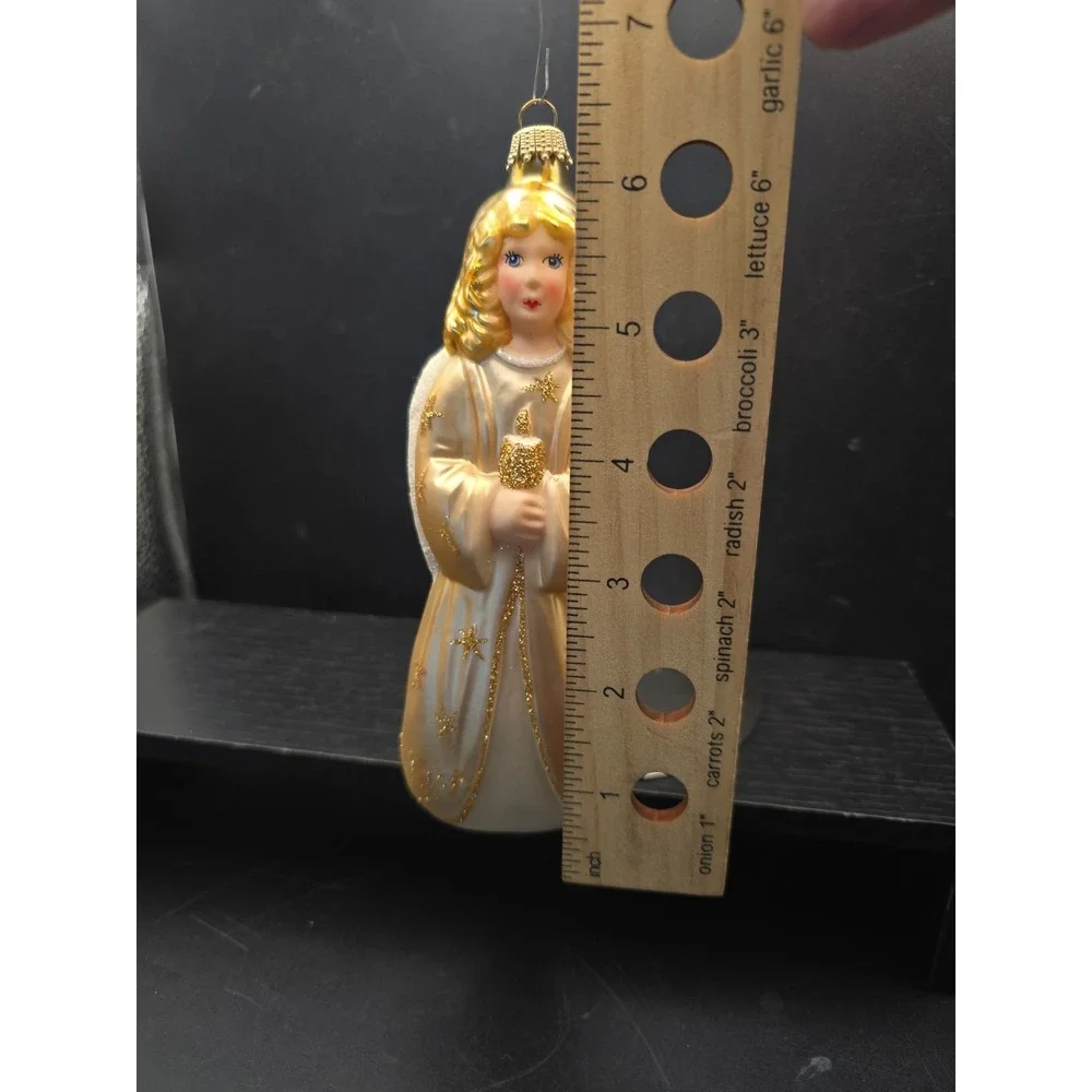 Vintage Krebs Gold Angel Christmas Ornament Gold Glitter Blonde Hair Mica 6.5